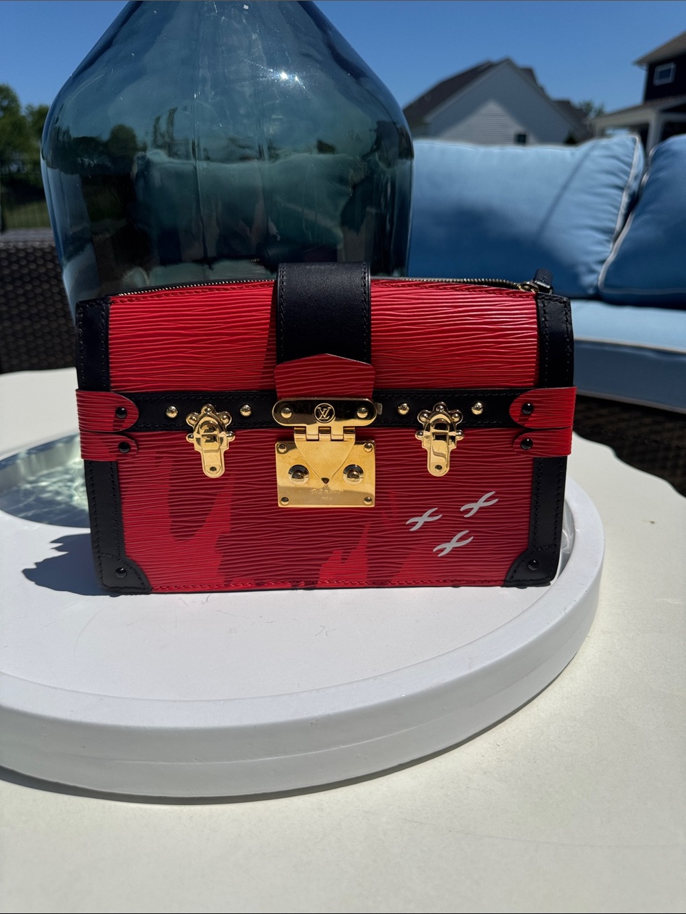 Louis Vuitton Red and Black Epi Trunk Mini Bag with Gold Hardware